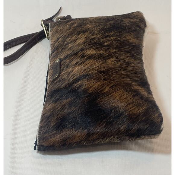Wild Goose Clutch Hair on Hide Leather Wristlet Brown Small Zip Western Boho - Picture 7 of 13